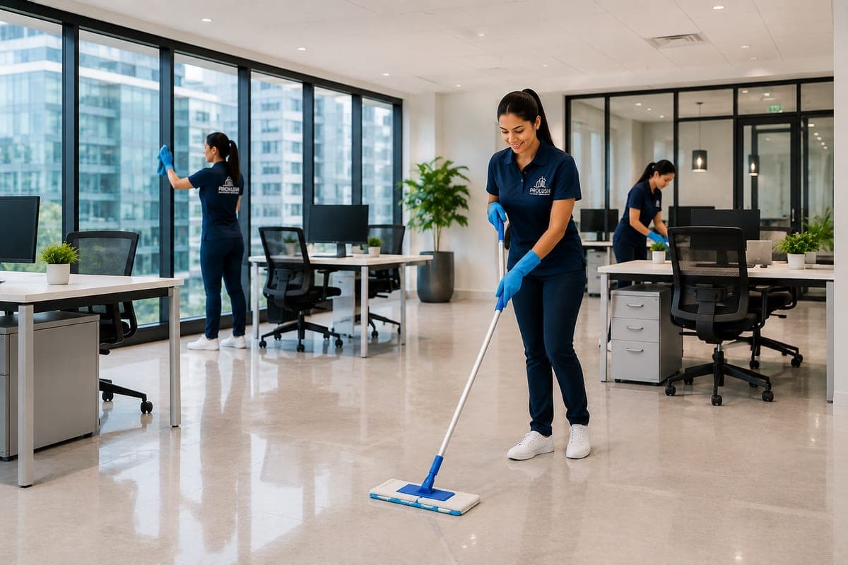 The Prolush team cleaning a Miami office